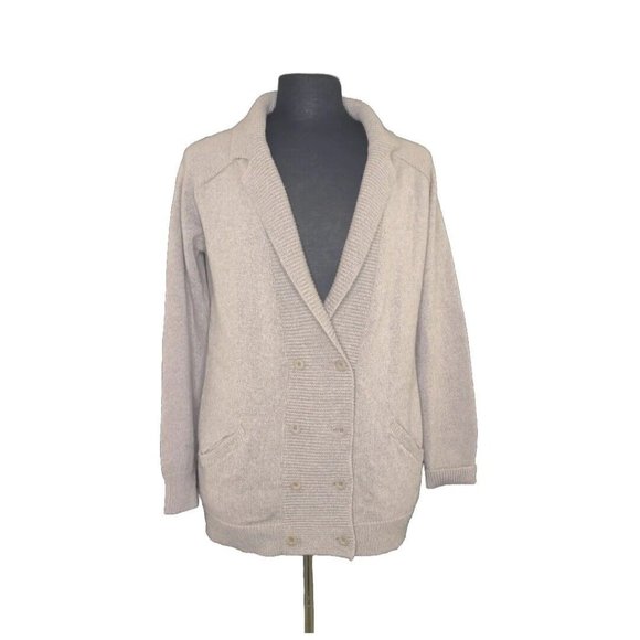 TANDEM Double Breasted Cardigan Sweater Button Front Taupe Italian Wool Size 42 - Picture 1 of 13